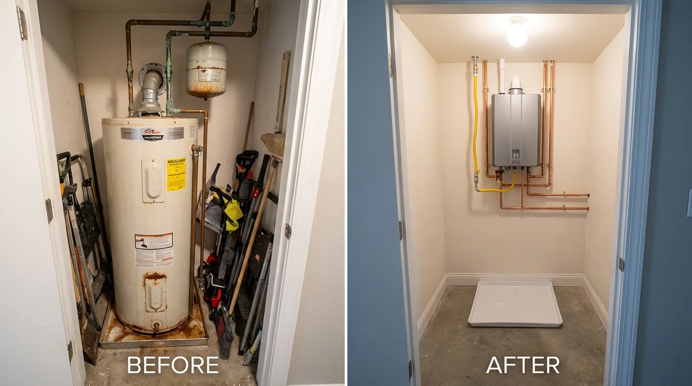 Tank water heater versus wall-mounted tankless unit comparison for Wingate, NC homeowners