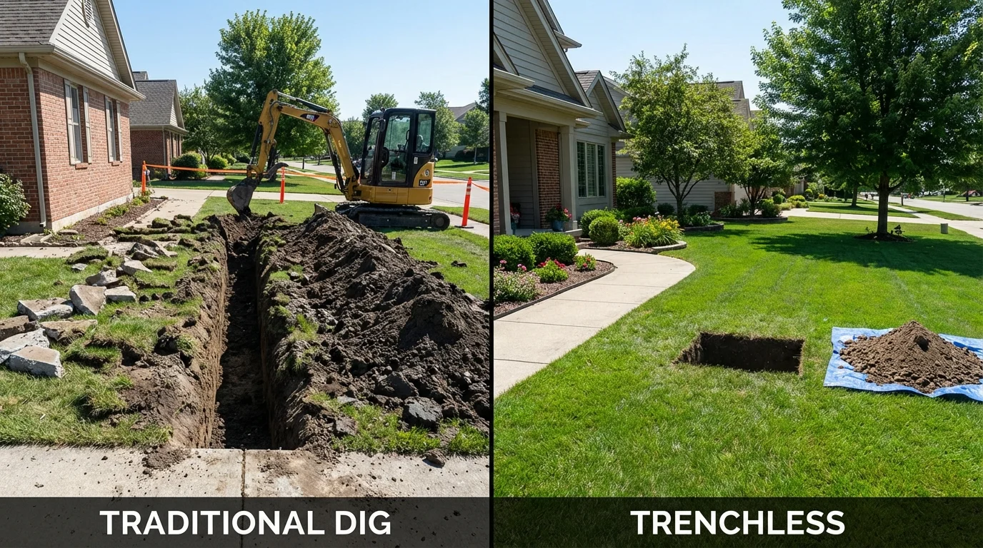 Trenchless sewer repair with minimal yard damage versus traditional excavation in Wingate, NC